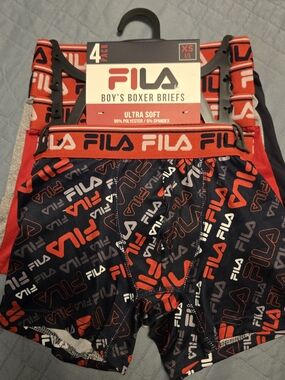 Fila Boys' Boxer Briefs in Navy, Red, and White - 4 Pack